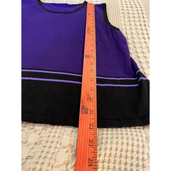 Women’s  Sweater Deep Purple & Black Lightweight Sleeveless Dressy Rounded Neck - Picture 6 of 10
